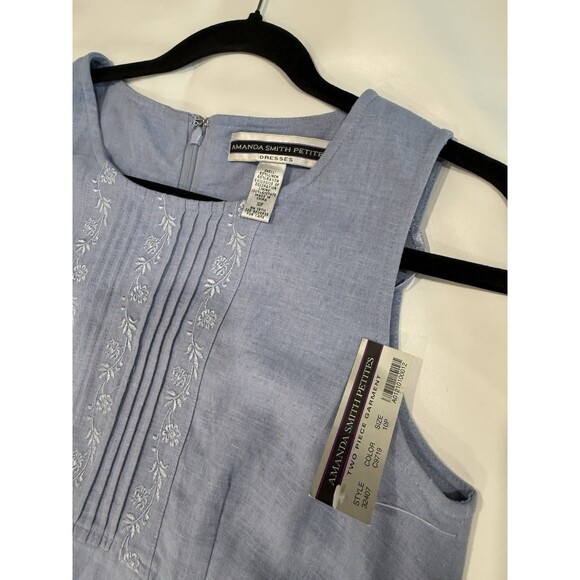 NWT Amanda Smith Petite Dress Sleeveless Linen Blend Size 10 Blue Embroidered a - Picture 9 of 10
